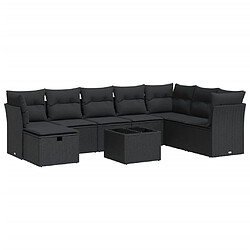 vidaXL Salon de jardin 9 pcs avec coussins noir résine tressée