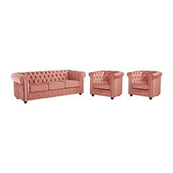 Vente-Unique Canapé 3 places et 2 fauteuils CHESTERFIELD - Velours rose pastel