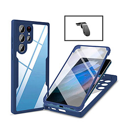 PHONECARE Kit Coque Anti-Crash 360 Protection + Support Magnétique L Conduite en Toute Sécurité pour Samsung Galaxy S22 Ultra 5G - Bleu Foncé