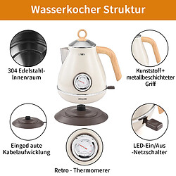 Acheter KILISKY Bouilloire électrique - 1.7L - 2000W - Acier inoxydable 304 - Style rétro - Blanc