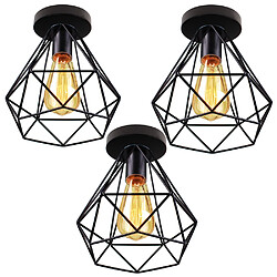 Stoex 3pcs Rétro Plafonnier Industrielle Cage Design forme Diamant 20cm, Vintage Lampe