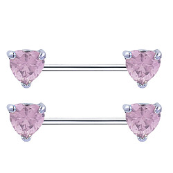 1 Paire Coeur Cristal Bouclier Barbell Nipplering Acier Inoxydable 14g Rose