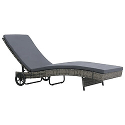 Helloshop26 Transat chaise longue bain de soleil lit de jardin terrasse meuble d'extérieur avec roues et coussin résine tressée anthracite 02_0012593