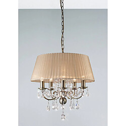 Luminaire Center Suspension Olivia avec Abat jour bronze 5 Ampoules laiton antique/cristal