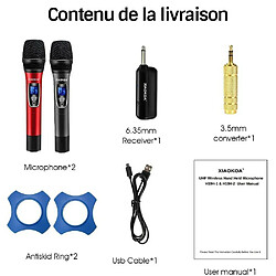 Acheter Paire microphone Karaoké Sans Fil UHF Double Canal Portatif Cardioïde Faible Distorsion, Récepteur Rechargeable Portée 80m 1800mAh