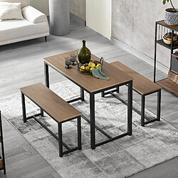 SoBuy OGT25-N Ensemble Table à Manger et bancs, Set de 3 pieces, avec 2 bancs pour Cuisine, Salle à Manger, Salon