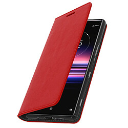 Avizar Étui Sony Xperia 5 Folio Cuir Véritable Porte cartes Support Vidéo - rouge