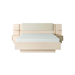 Acheter Vente-Unique Lit coffre avec chevets 160 x 200 cm - Avec LEDs - Coloris : Beige - ELYNIA