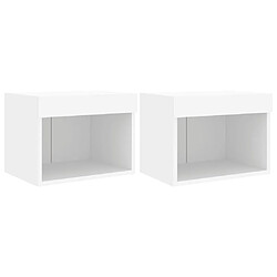 Maison Chic Lot de 2 Tables de Chevet murales - Tables de Nuit avec lumières LED blanc