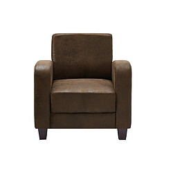 Avis Vente-Unique Fauteuil club en microfibre marron aspect cuir vieilli MADIE II