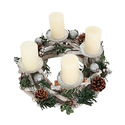 Acheter Mendler Couronne de l'Avent HWC-M12, Arrangement de l'Avent Couronne de table Décoration de table en bois argenté blanc Ø 30cm ~ avec bougies