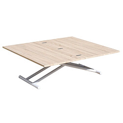 Acheter Pegane Table basse relevable rectangulaire extensible coloris chêne /pieds blanc - Longueur 100 x largeur 50-100 cm