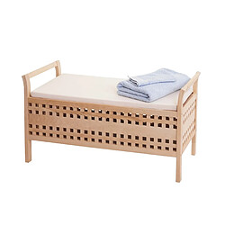 Mendler Banc de rangement HWC-B61, coffre de linge avec coussin et compartiment de rangement, bois de noyer 50x89x40cm