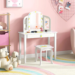 Helloshop26 2 en 1 coiffeuse enfants tabouret miroir à 3 volets amovible table de maquillage tiroir dispositif anti-basculement blanc 20_0007534