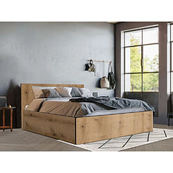 Vente-Unique Lit coffre 140 x 190 cm - Coloris : Naturel et anthracite + Matelas - ELPHEGE