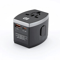 D2 Diffusion Adaptateur de voyage universel multi-pays avec 1 port USB A + 1 port USB-C - fast charge 30W - type de prises UK/US/AU/EU