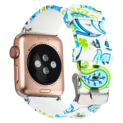 Avizar Bracelet Apple Watch 42 et 44 mm Motif Bucolique en Silicone - Blanc et Vert