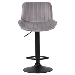 Decoshop26 Tabouret de bar chaise haute x1 en velours gris coutures verticales support en métal noir 10_0005113