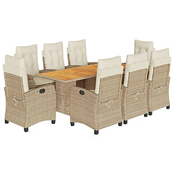 vidaXL Ensemble à manger de jardin et coussins 9 pcs beige Poly rotin