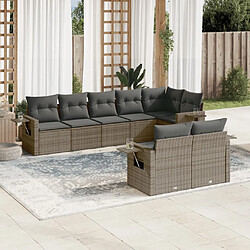 vidaXL Salon de jardin 8 pcs avec coussins gris résine tressée