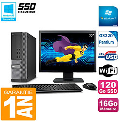 PC DELL 7020 SFF Ecran 22" Intel G3220 RAM 16Go Disque Dur 120 Go SSD Wifi W7 - Occasion