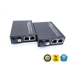 Elfcam Lot de 2 Convertisseur Fibre Ethernet, Convertisseur de Média SFP (mini-GBIC) Inclus, Jusqu'à une Distance de 20KM sur Fibre Optique SC Monomode (2 X 2 Ports RJ45)