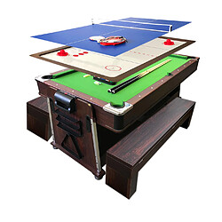 Simba TABLE BILLARD 7FT VERT + HOCKEY DE TABLE + TABLE DE TENNIS + PLAN COVERTOUR + BANCS