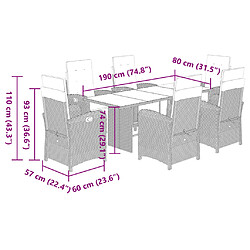 vidaXL Ensemble à manger de jardin coussins 7pcs Noir Résine tressée pas cher