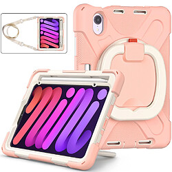 Coque en TPU + silicone hybride avec béquille pivotante à 360 degrés, bandoulière or rose pour votre Apple iPad mini (2021)