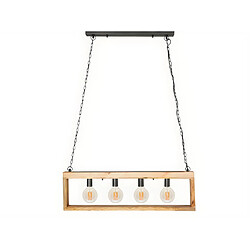 Vente-Unique Suspension style industriel caisse rectangulaire en bois OLIUS - bois et métal -4 lampes - H. 31 x L.100 cm - naturel et noir