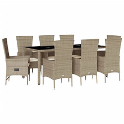 Maison Chic Ensemble à manger d'extérieur 9 pcs avec coussins,Salon de jardin,Mobilier de jardin beige Poly rotin -GKD546714