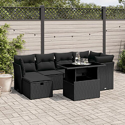 vidaXL Salon de jardin 7 pcs avec coussins noir résine tressée