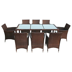 Avis Maison Chic Mobilier à dîner 9 pcs de jardin avec coussins - Ensemble table et chaises d'extérieur - Salon/Mobilier de jardin classique Résine tressée Marron -MN50081