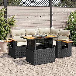 vidaXL Salon de jardin 5 pcs avec coussins noir résine tressée acacia