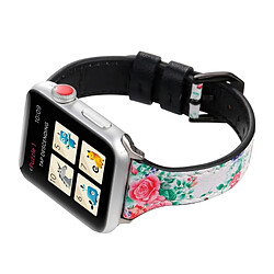 Wewoo Lettre T Forme Simple Floral Bracelet de montre en cuir véritable avec boucle en acier inoxydable pour Apple Watch séries 3 et 2 et 1 38 mm (blanc) pas cher