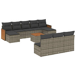 Maison Chic Salon de jardin 11 pcs avec coussins | Ensemble de Table et chaises | Mobilier d'Extérieur gris résine tressée -GKD32947