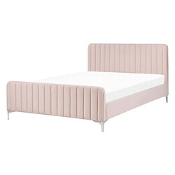 Beliani Lit double en velours rose 140 x 200 cm LUNAN