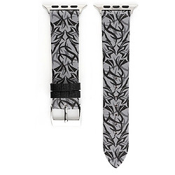 Wewoo Thorns Printing Bracelet de montre en cuir véritable pour Apple Watch séries 5 et 4 40 mm / 3 et 2 et 1 38 mm Gris noir pas cher