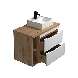 Avis Vente-Unique Meuble de salle de bain suspendu simple vasque et niches - Coloris naturel et blanc - 80 cm - ARUBA