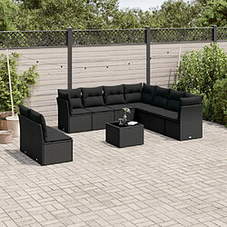 Maison Chic Salon de jardin 10 pcs avec coussins | Ensemble de Table et chaises | Mobilier d'Extérieur noir résine tressée -GKD48310