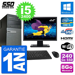 PC Tour Dell 390 MT Ecran 22" i5-2400 RAM 8Go SSD 240Go HDMI Windows 10 Wifi - Occasion