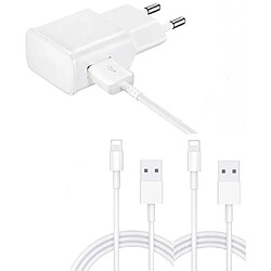 Chargeur Secteur 2A + 2 Cables Usb Lightning pour Iphone 5 / 5s / 6 / 6s / 6 Plus / 6s Plus / 7 / 7Plus / 8 / 8Plus / X / Xs / Xr Little Boutik®