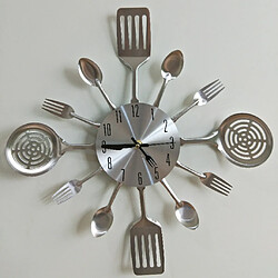 Avis 3d horloge murale cuisine en acier inoxydable couteau horloge décorative argentée