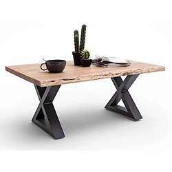 Pegane Table basse en bois d'acacia massif naturel / acier anthracite - L.110 x H.45 x P.70 cm