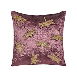 Beliani Coussin DAYLILY Velours 45 x 45 cm Animal Broderie Violet