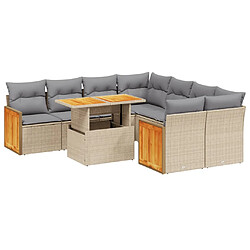 vidaXL Salon de jardin avec coussins 9 pcs beige résine tressée