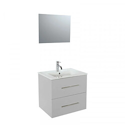 Dansmamaison Ensemble meuble sous vasque suspendu 2 tiroirs 80 cm Gris + Miroir + Colonne - GUZO