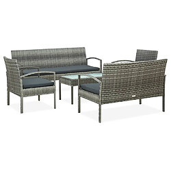 vidaXL Salon de jardin 5 pcs avec coussins Résine tressée Gris