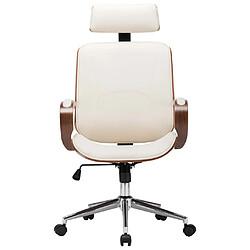 Helloshop26 Chaise fauteuil siège de bureau informatique étude avec appuie-tête similicuir et bois crème 02_0023984