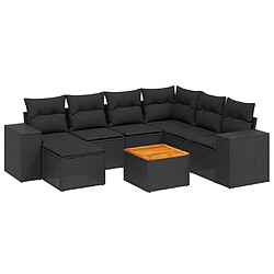 vidaXL Salon de jardin 8 pcs avec coussins noir résine tressée